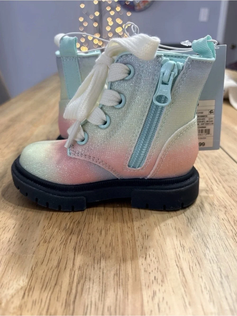 Cat & Jack Girls Pastel Ombre Glitter Lace-Up Boots - Mint, Pink & White